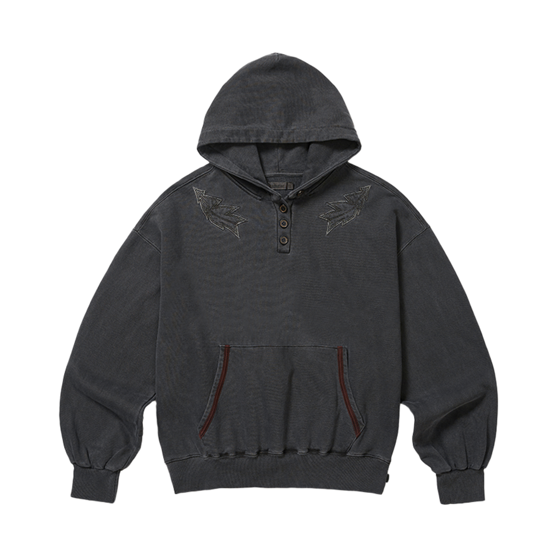 KAT1413 Karactor Garment Dyed Button Hoodie Pigment Charcoal