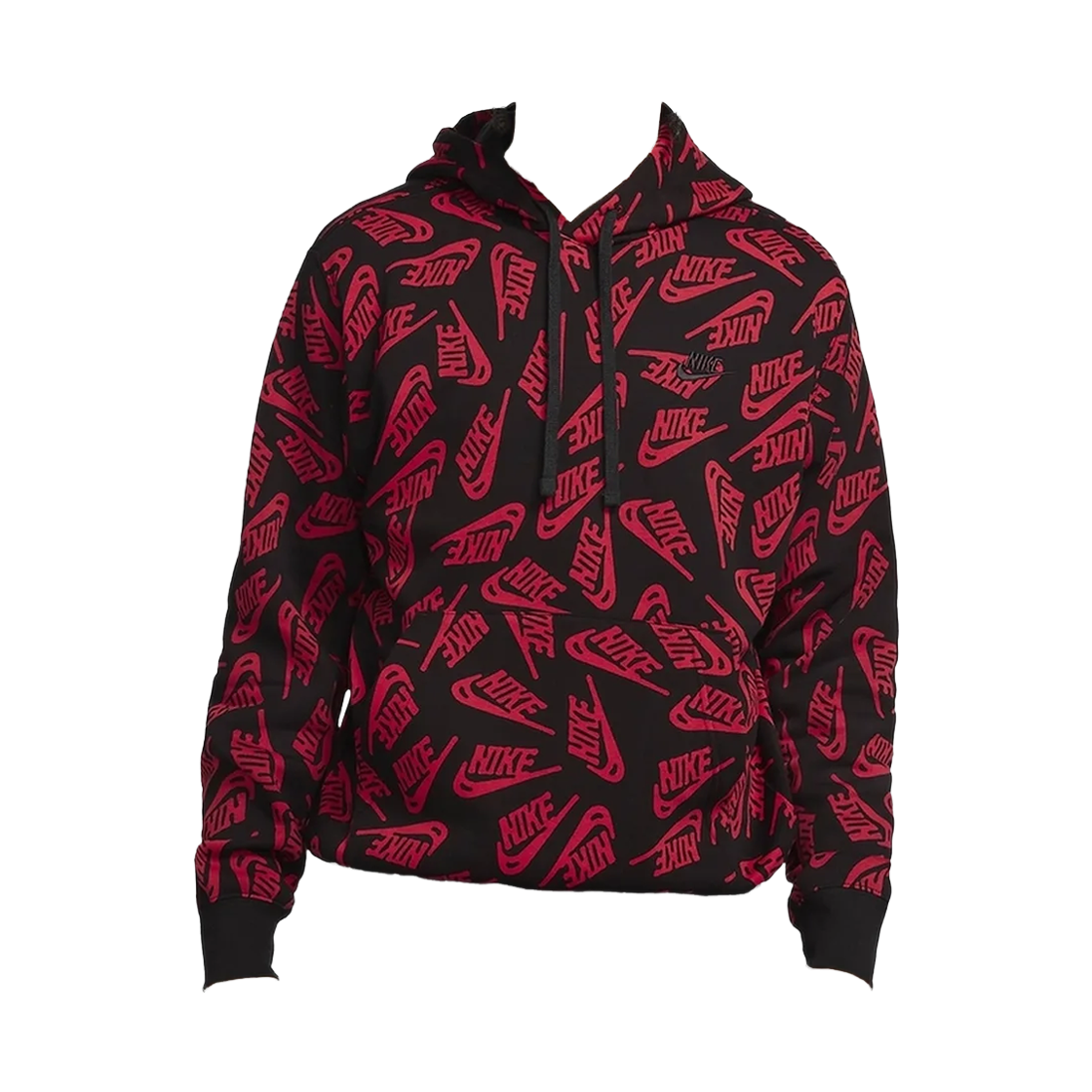 DD4848-657 Nike NSW Essential All Over Print Club Fleece Hoodie Black Red - Asia