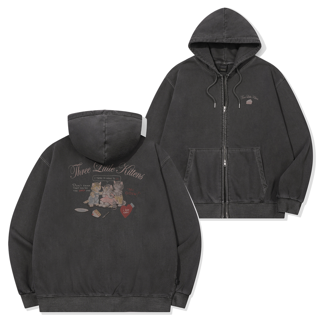 꼼파뇨 [2-WAY] 크라잉 키티 피그먼트 후드집업 스모크블랙(CPGN STUDIO [2-WAY] Crying Kitty Pigment Hooded Zip-up Smoke Black)