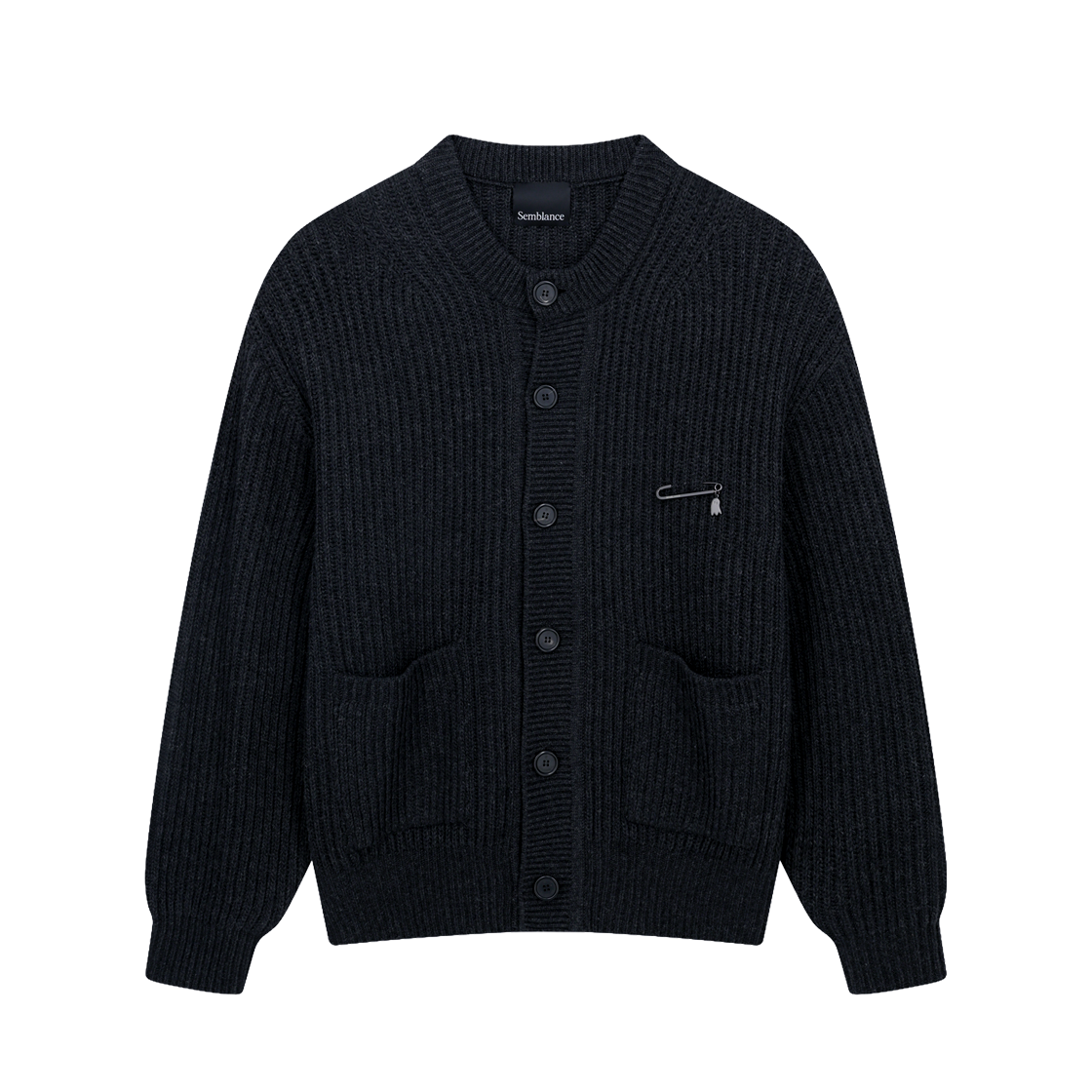 지오송지오 셈블런스 리브드 카라리스 가디건 차콜 ZI5KT836CH(ZIOSONGZIO SEMBLANCE Ribbed Collarless Cardigan Charcoal) - 1
