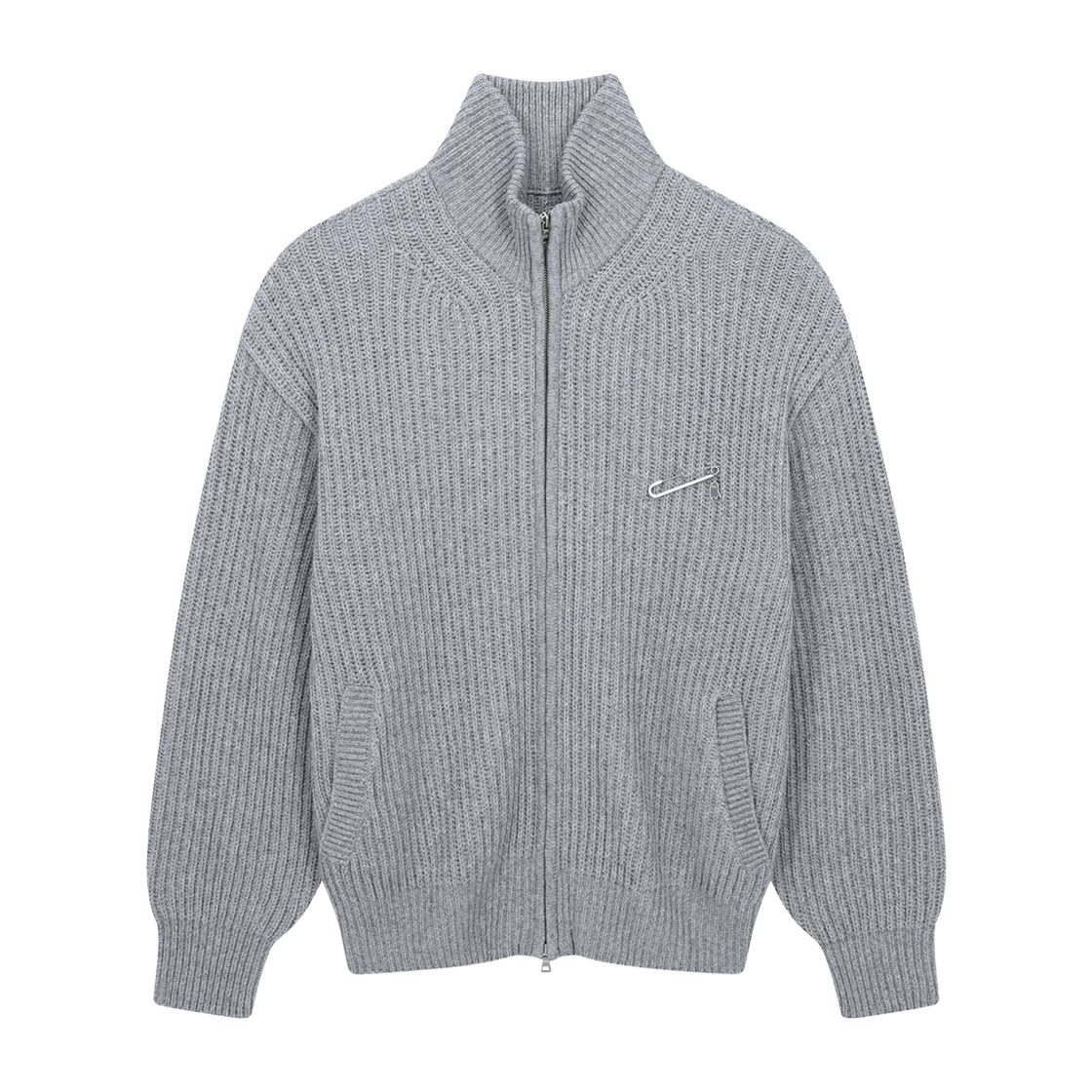 지오송지오 셈블런스 리브드 하이넥 집업 가디건 라이트그레이 ZI5KT837LG(ZIOSONGZIO SEMBLANCE Ribbed High Neck Zip Up Cardigan Light Grey) - 1