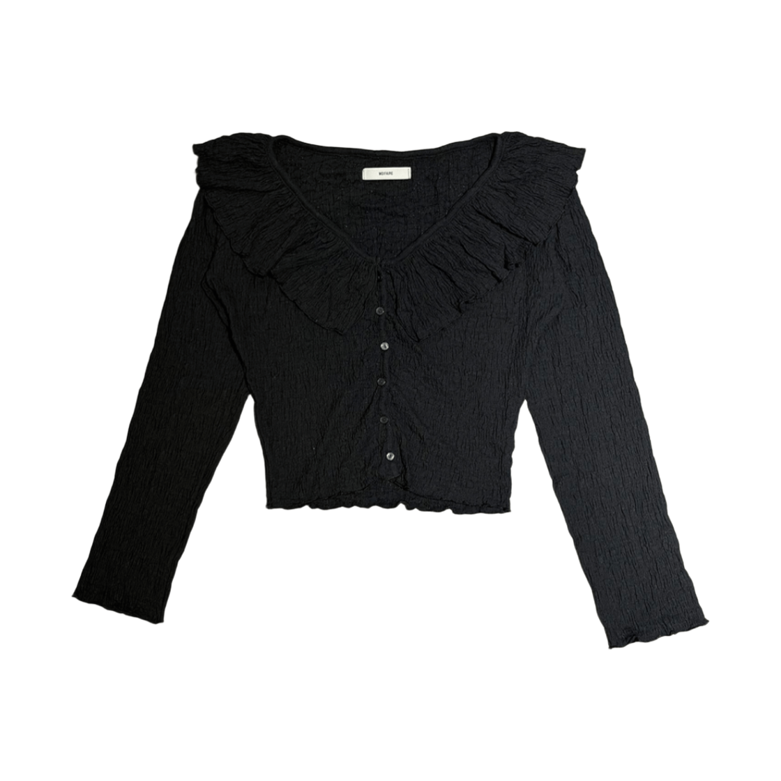 모이페어 크링클 프릴 가디건 블랙(MOIFAIRE Crinkle Frill Cardigan Black)