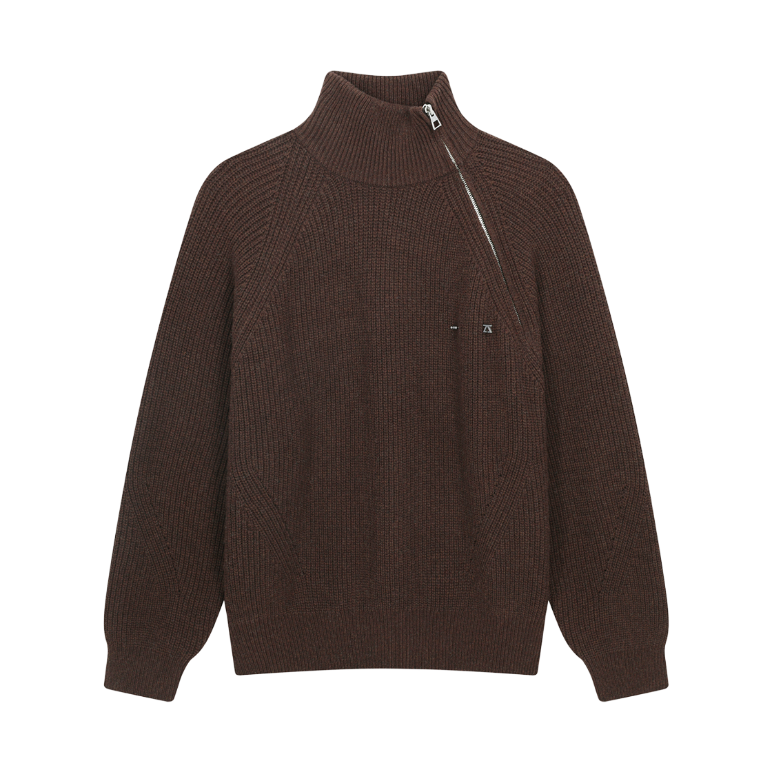 지오송지오 리브드 어시메트릭 지퍼 하이넥 니트 브라운 ZI6KT602BR(ZIOSONGZIO Ribbed Asymmetric Zip High Neck Knit Brown) - 1