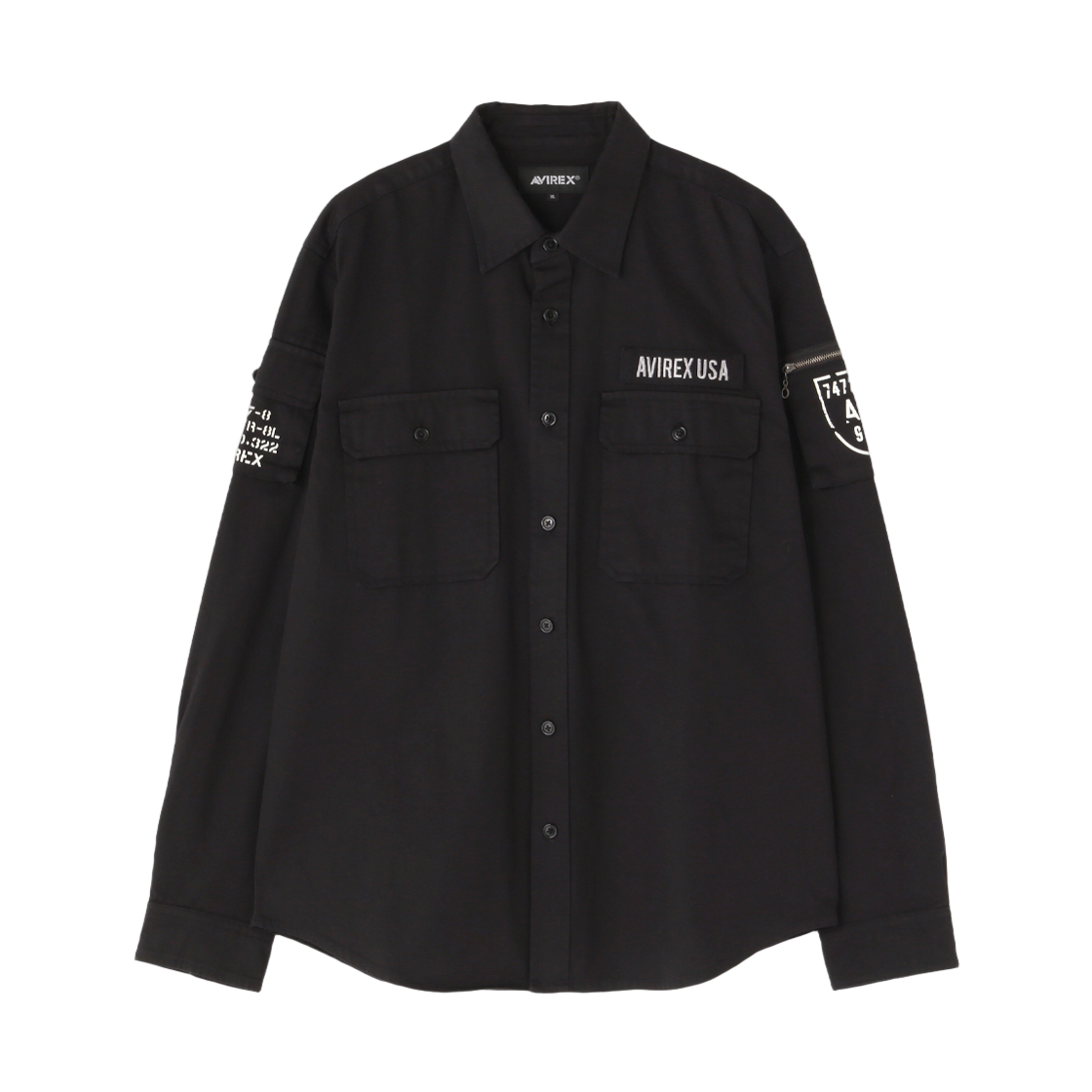 [예약배송] 아비렉스 베이직 퍼티그 롱 슬리브 셔츠 블랙([예약배송] Avirex Basic Fatigue Long Sleeve Shirt Black)