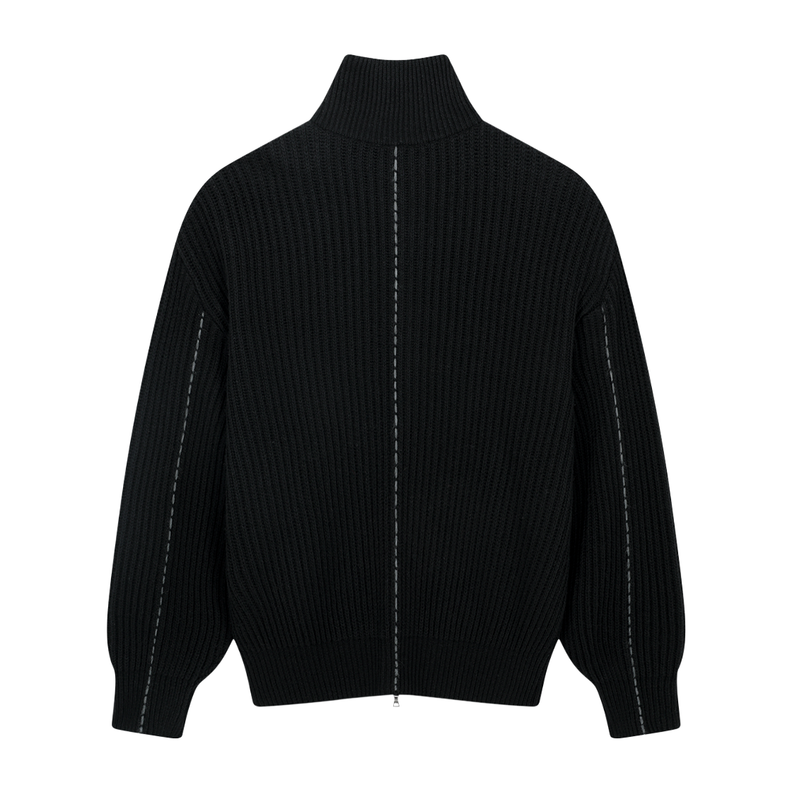 지오송지오 셈블런스 리브드 하이넥 집업 가디건 블랙 ZI5KT838BK(ZIOSONGZIO SEMBLANCE Ribbed High Neck Zip Up Cardigan Black) - 2