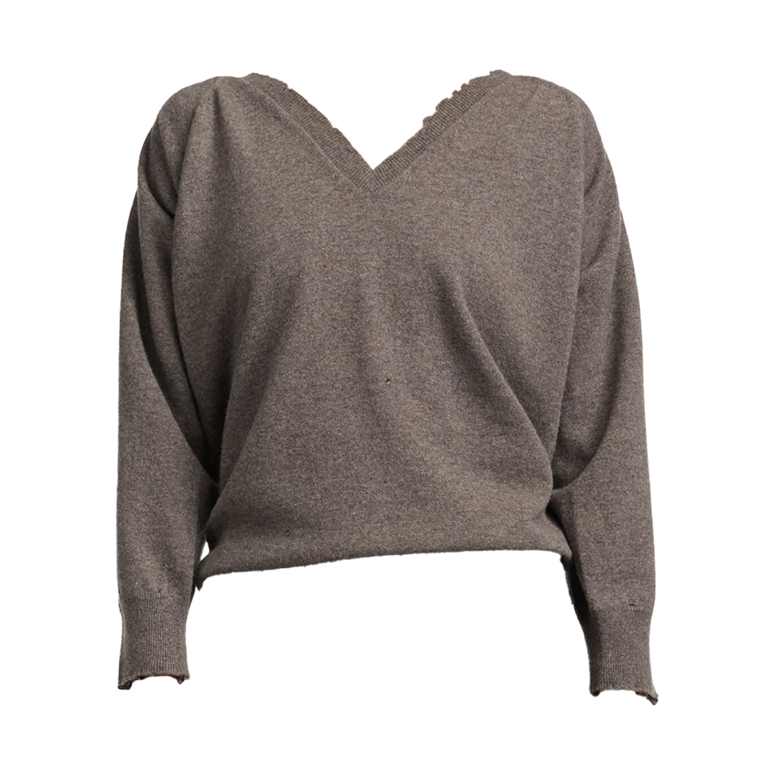 S29HN0019M13337812M (W) Maison Margiela Draped V-Neck Sweater Mud Brown