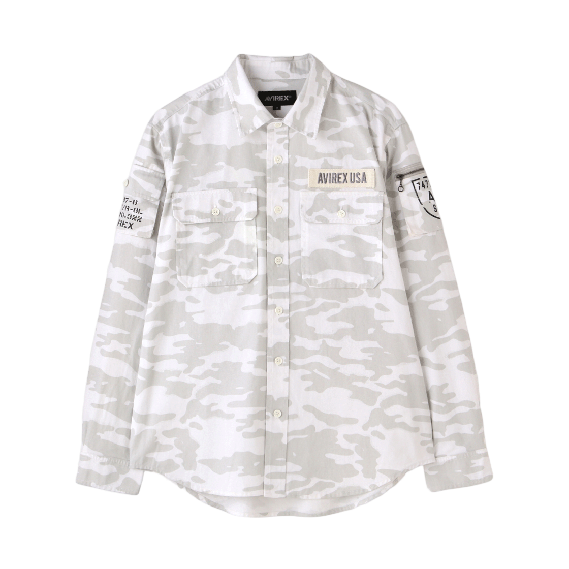 [예약배송] 아비렉스 베이직 퍼티그 롱 슬리브 셔츠 화이트 카모([예약배송] Avirex Basic Fatigue Long Sleeve Shirt White Camo) - 1