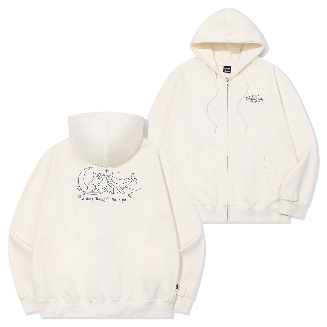 꼼파뇨 문 캣웨일 자수 후드집업 크림(CPGN STUDIO Moon Catwhale Embroidery Hooded Zip-up Cream)