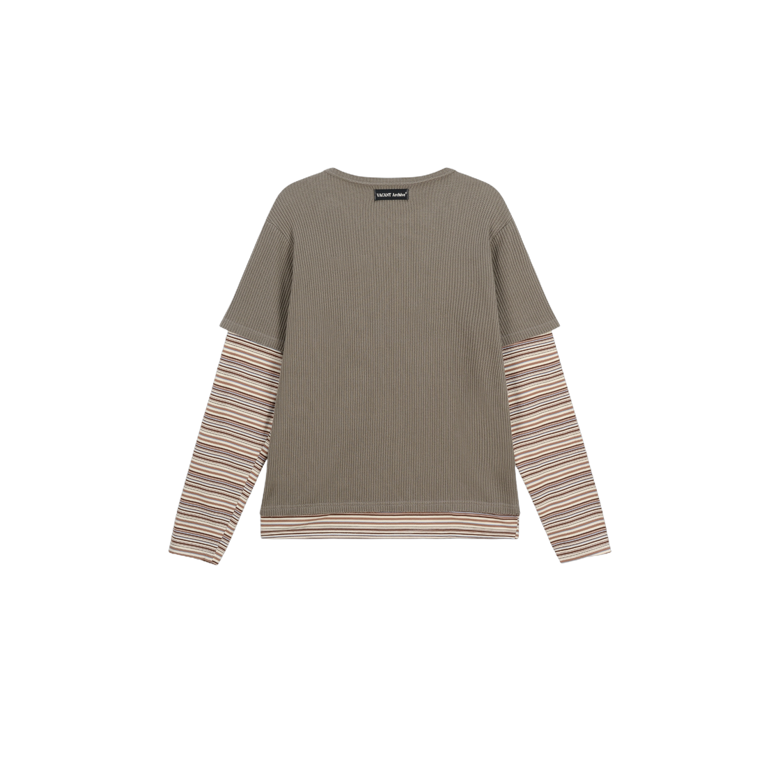 베이컨트 아카이브 (남성) 마크 스트라이프 레이어드 롱슬리브 카키(Vacant Archive (Men) Mark Stripe Layered Long Sleeve Khaki) - 2