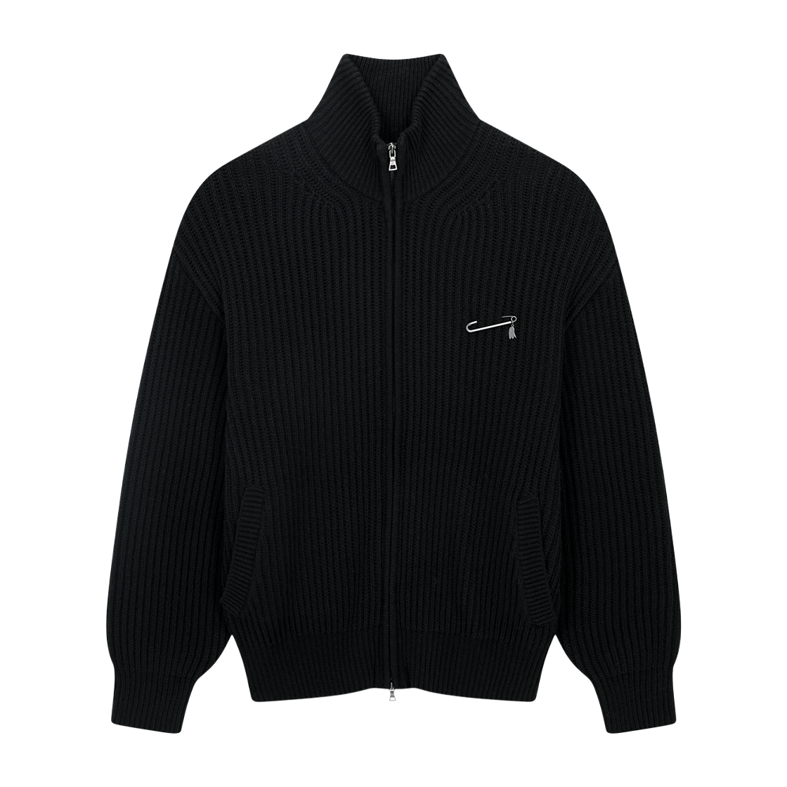 ZI5KT838BK ZIOSONGZIO SEMBLANCE Ribbed High Neck Zip Up Cardigan Black
