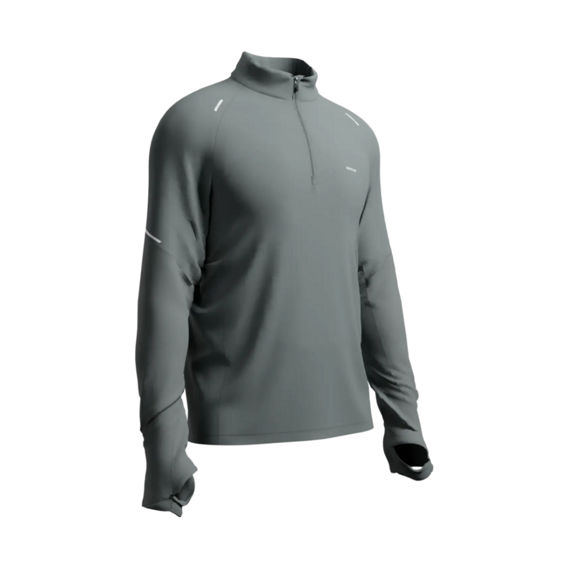 8929143 Decathlon Men's Half-Zip Long-Sleeved Running T-Shirt Run Warm 500 Smoke Green