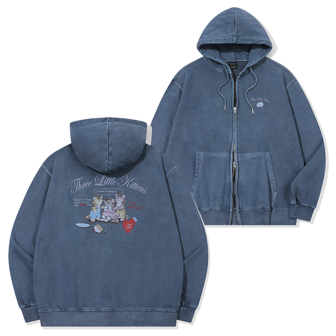 꼼파뇨 [2-WAY] 크라잉 키티 피그먼트 후드집업 오션블루(CPGN STUDIO [2-WAY] Crying Kitty Pigment Hooded Zip-up Ocean Blue)