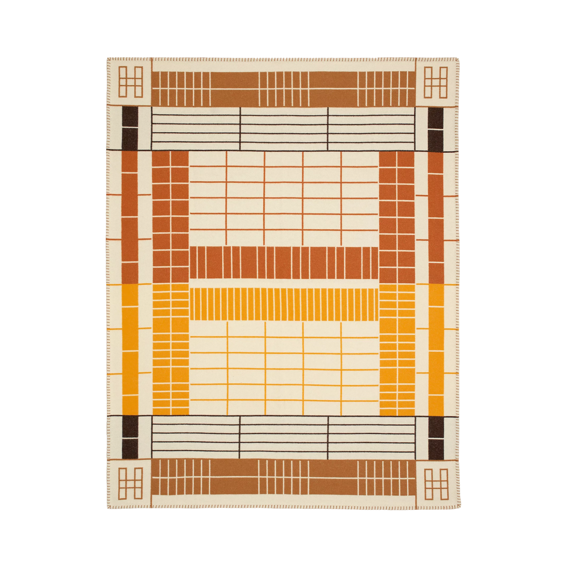 H104844M02 Hermes Atelier D'Artiste Blanket Merinos Wool Cashmere & Miel Gold