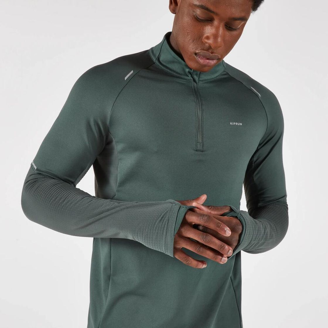 데카트론 남성 하프집 러닝 긴팔 티 런 웜 500 스모크 그린(Decathlon Men's Half-Zip Long-Sleeved Running T-Shirt Run Warm 500 Smoke Green) - 6