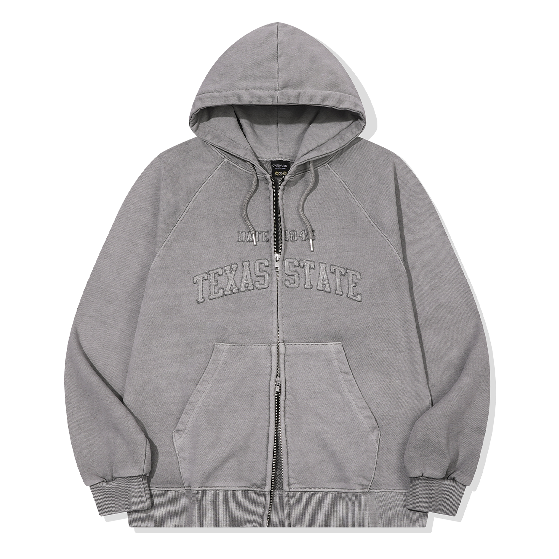 꼼파뇨 [2-WAY] 텍사스 아플리케 레글런 피그먼트 후드집업 다크그레이(CPGN STUDIO [2-WAY] Texas Applique Raglan Pigment Hooded Zip-up Dark Gray)
