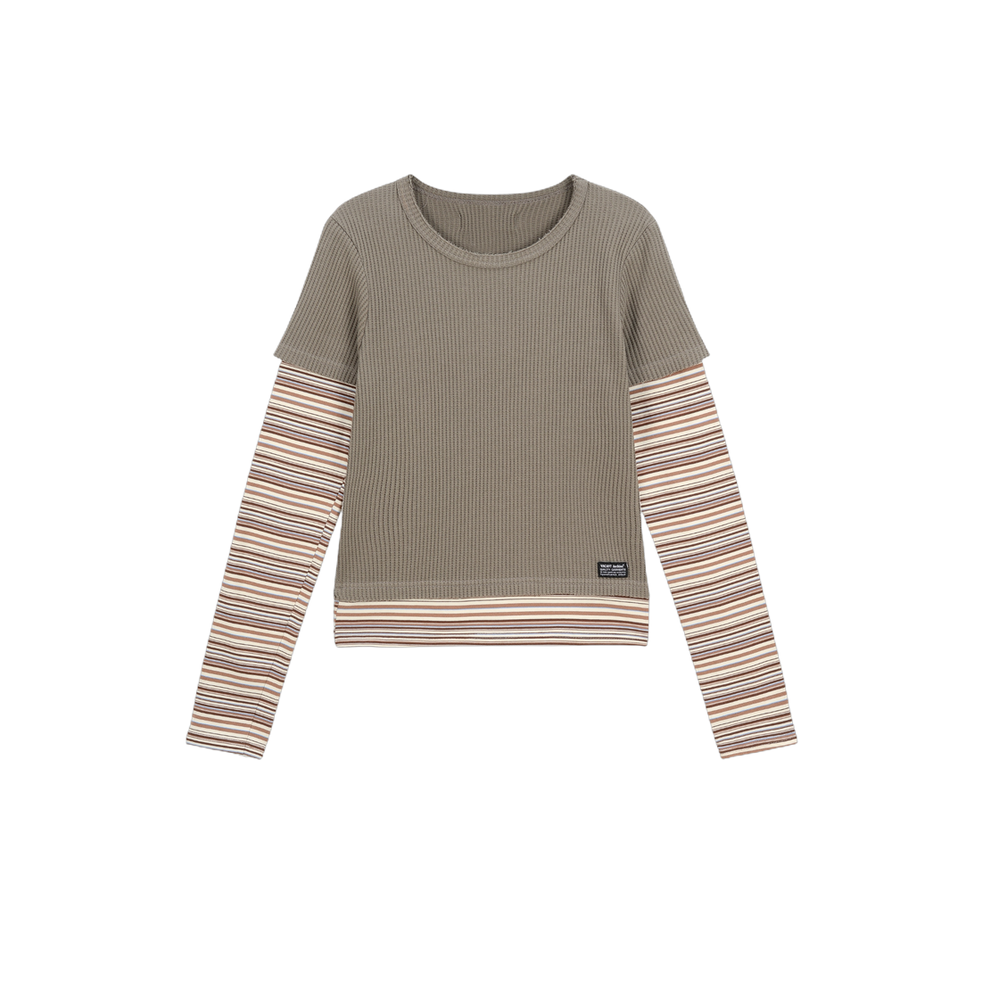 베이컨트 아카이브 (여성) 마크 스트라이프 레이어드 롱슬리브 카키(Vacant Archive (Women) Mark Stripe Layered Long Sleeve Khaki) - 1