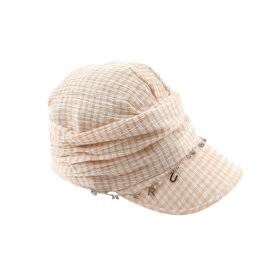 26HSCAP05 Rubati Tina Gingham Check Shirring Cap Butter Cream