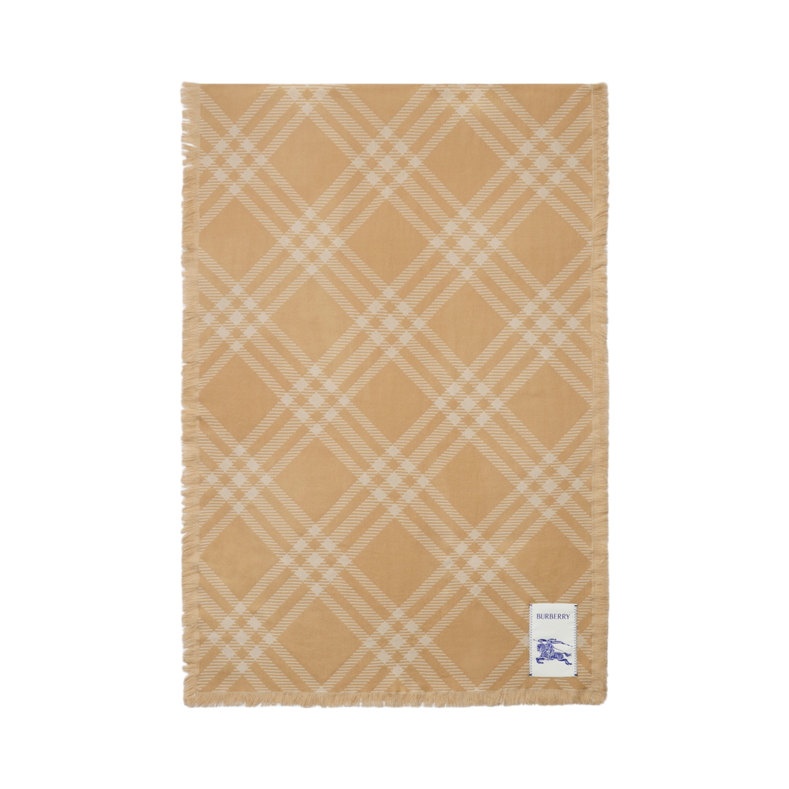 8112462 Burberry Wide Check Wool Scarf Sand Beige Ecru Beige