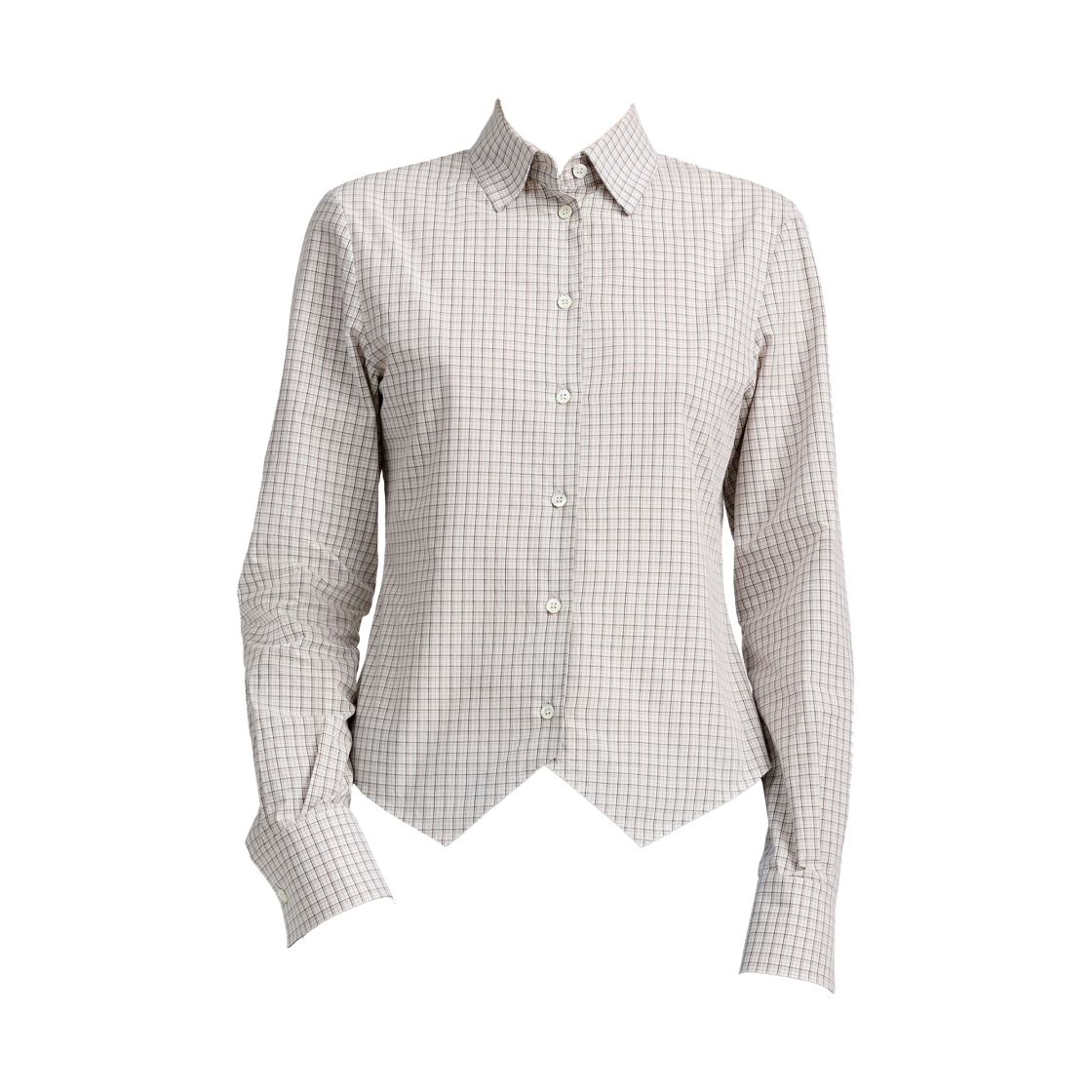 S29DT0020M36157001F (W) Maison Margiela Check Cotton Swallowtail Shirt Light Grey