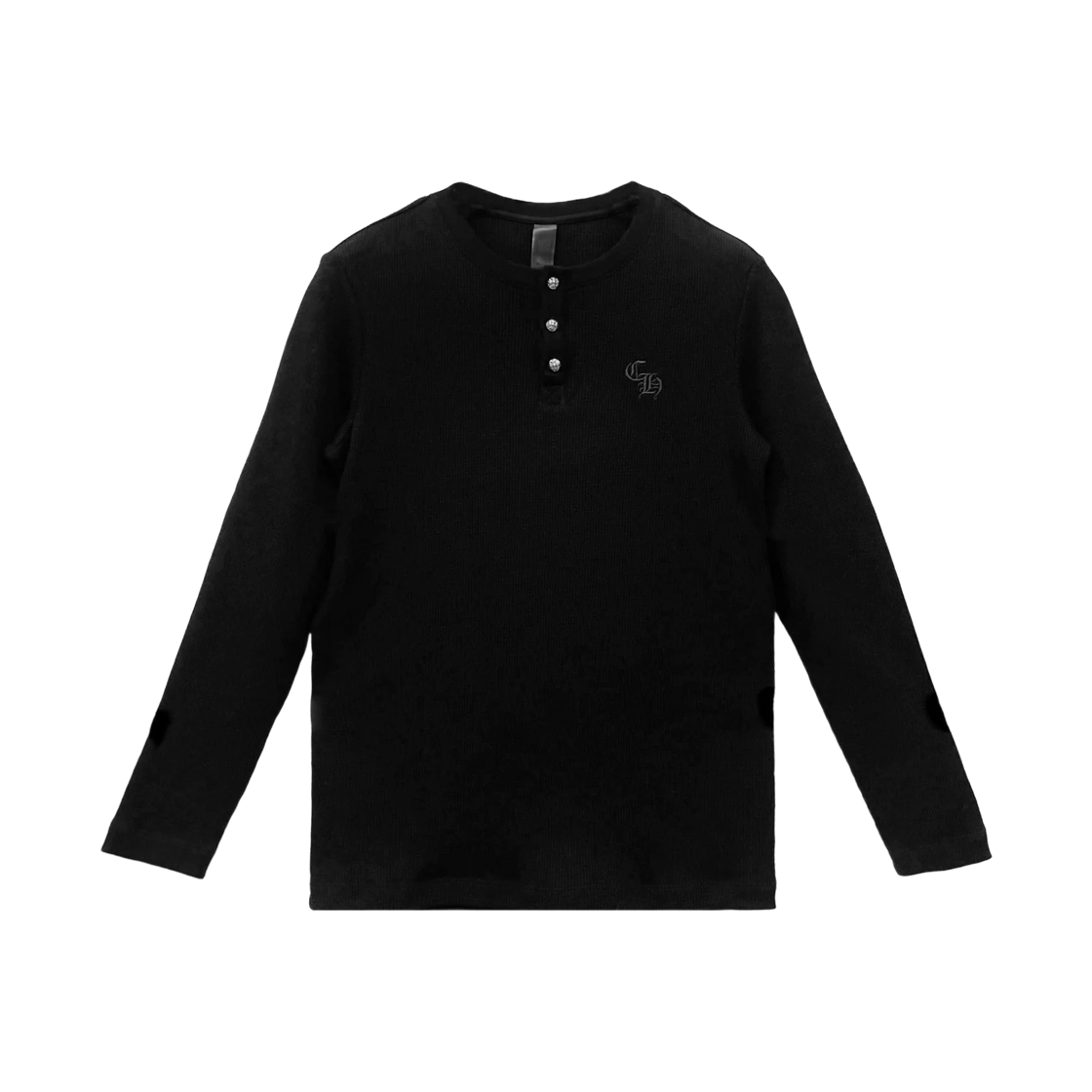 - Chrome Hearts CH Logo Waffle Thermal Long Sleeve Henley Shirt Black