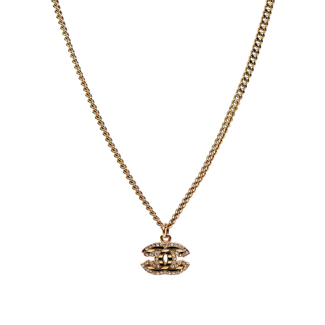 ITQPQ4HUQMJ9 Chanel Cubic Stripe CC Gold Necklace