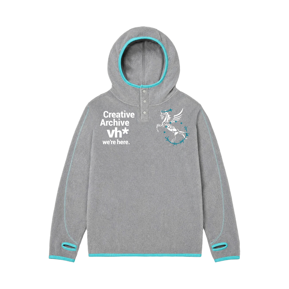 26FV007 Venhit VhCircle Fleece High Henley Neck Hoodie Gray