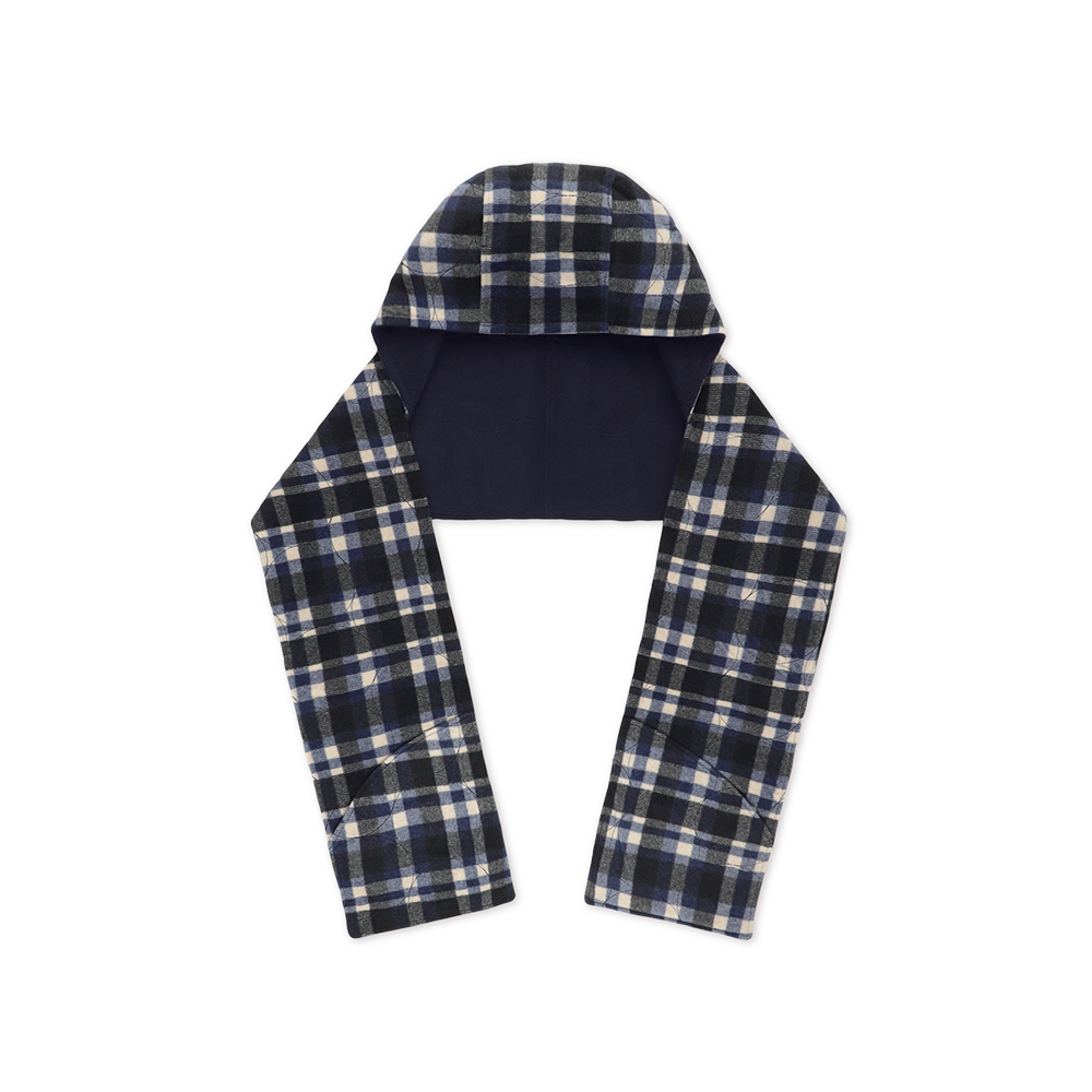 [5% 적립] 썬러브투어 리버서블 플리스 후디 스카프 네이비 플레이드([5% 적립] sunlovetour Reversible Fleece Hoodie Scarf Navy Plaid)