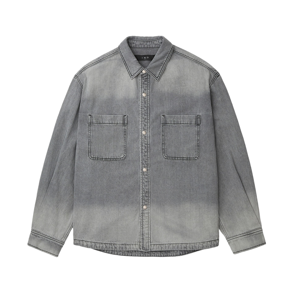 이로 백 로고 아플리케 자수 데님 셔켓 다크 그레이(Iro Back Logo Applique Embroidered Denim Shirt Jacket Dark Gray)