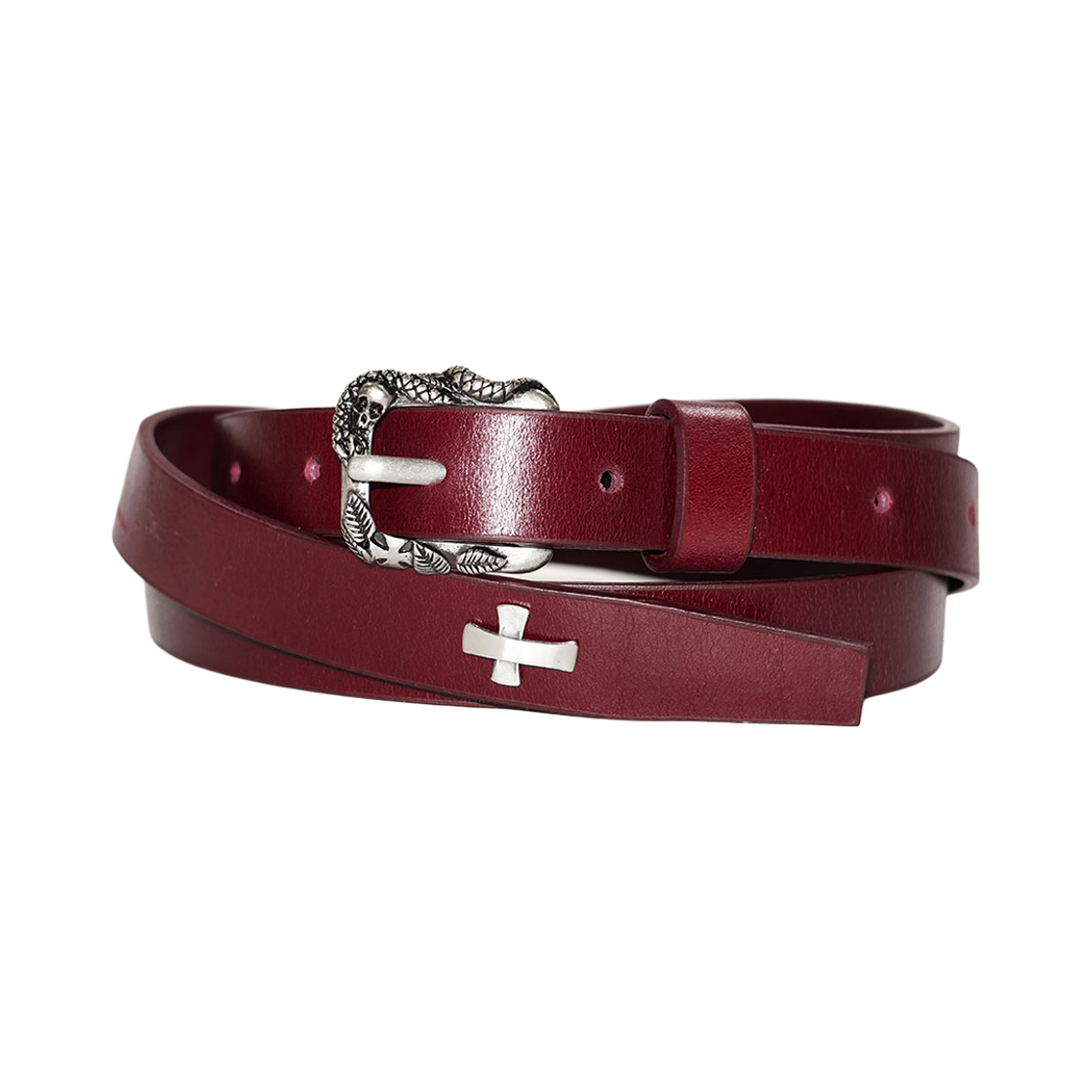 파프롬왓 크로스 참 슬림 벨트 레드(farfromwhat cross charm slim belt_red)