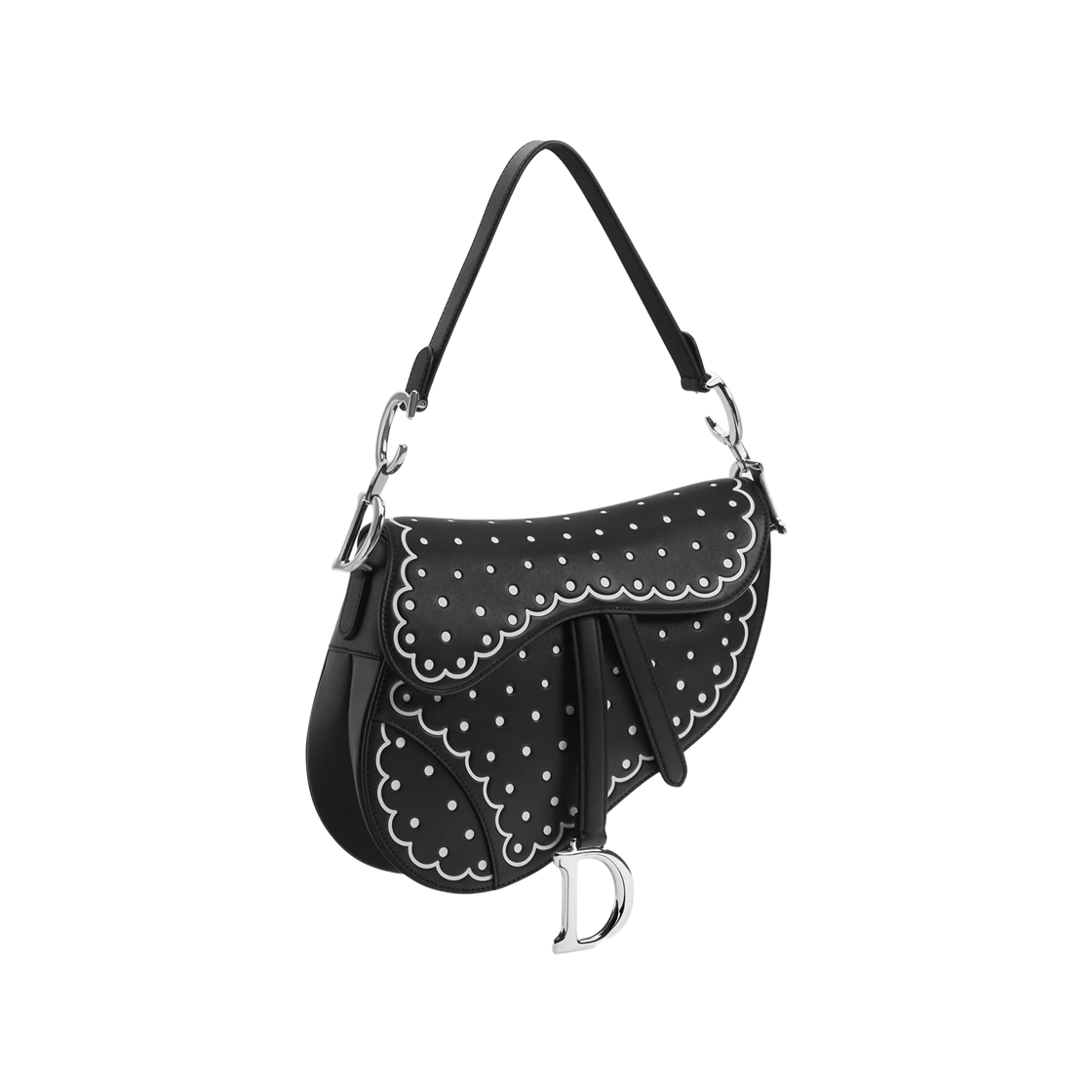M0455PILJ-M45I Dior Saddle Bag With Strap Calfskin & Debossed Polka Dior Print Black White