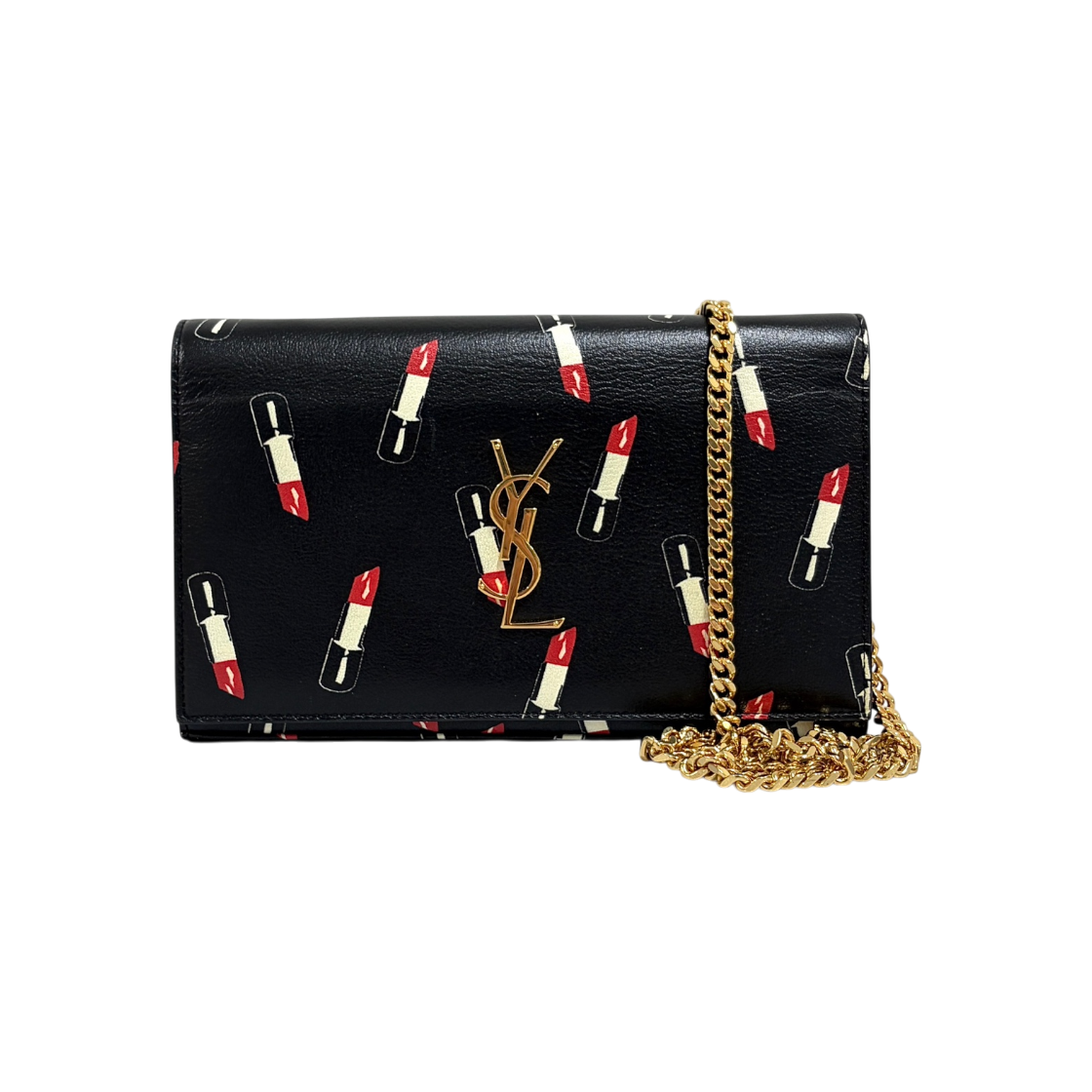 IT3QOTR7COER Saint Laurent Lipstick Print Chain WOC Crossbody Bag Black