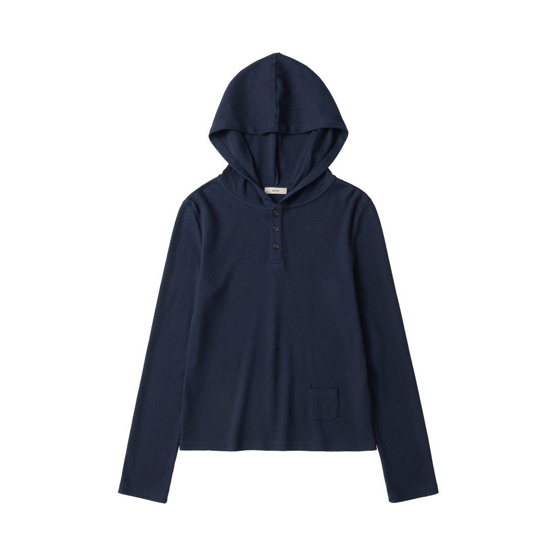 에토아 와플 슬림 헨리 후디 네이비(aetoa Waffle Slim Henley Hoodie Navy)
