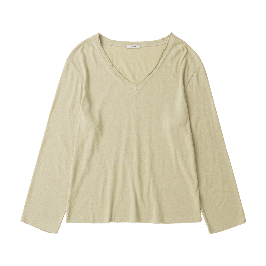 EFWTOAT072KBE aetoa Deep V-Neck Long Sleeve Top Khaki Beige