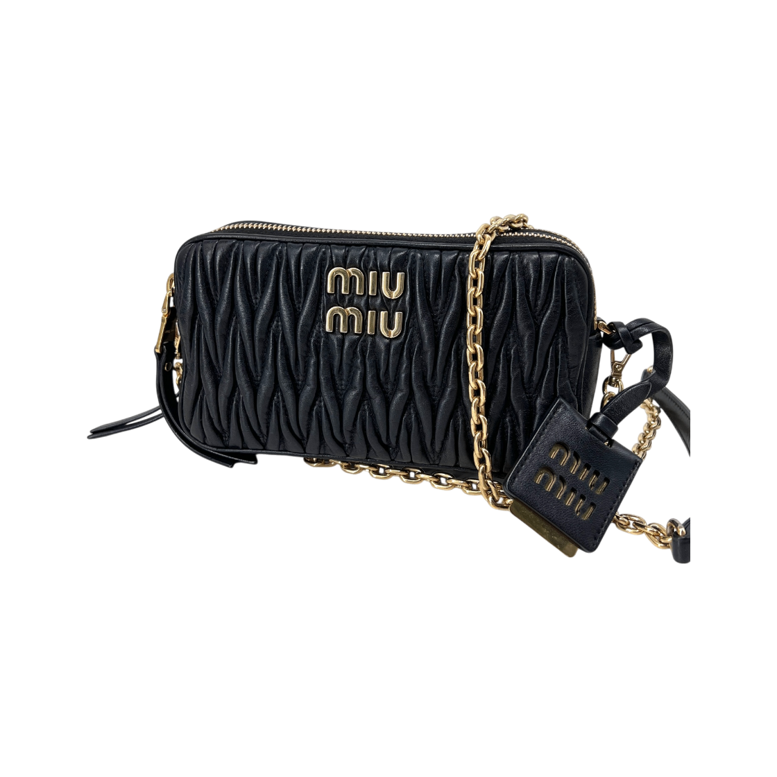 ITRDTO6TNVHC Miu Miu Matelasse Double Zipper Chain Crossbody Bag Black