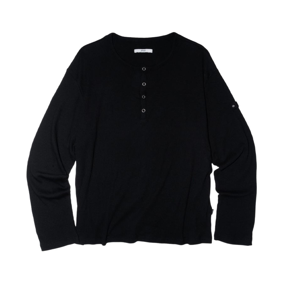 이티씨이 그래픽 헨리 넥 롱슬리브 티 블랙(ETCE Graphic Henley Neck L/S Tee Black) - 1
