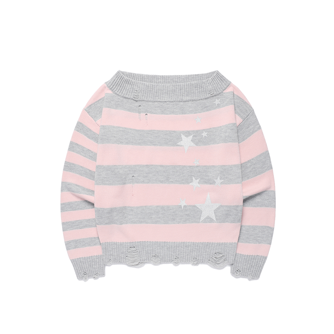 카비시 데미지드 스타 스트라이프 오프숄더 니트 핑크(CAVISH Damaged Star Stripe Off Shoulder Knit Pink) - 1