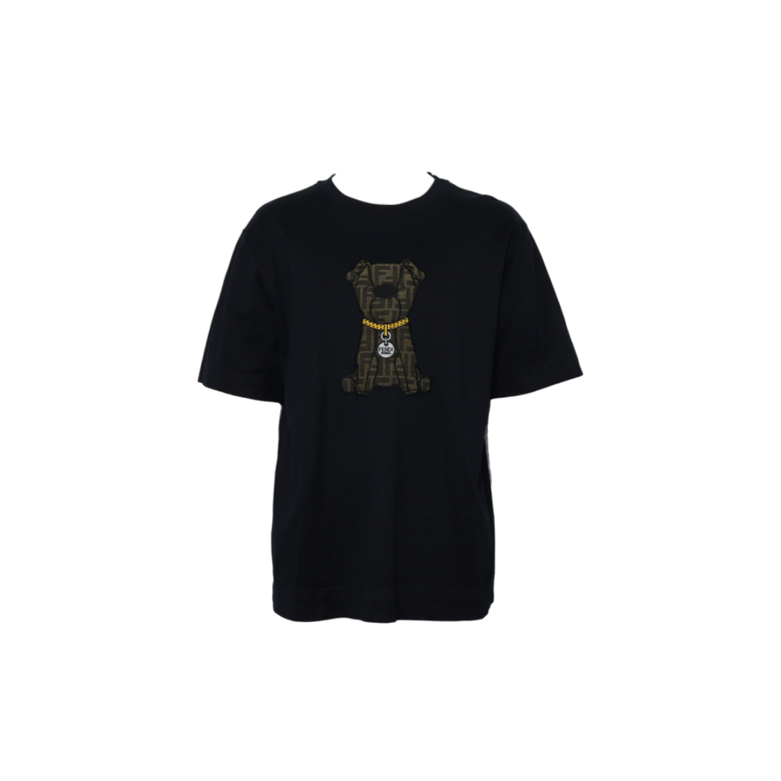 ITBBBTKE9BG5 Fendi Dog FF Logo Men T-Shirt Black