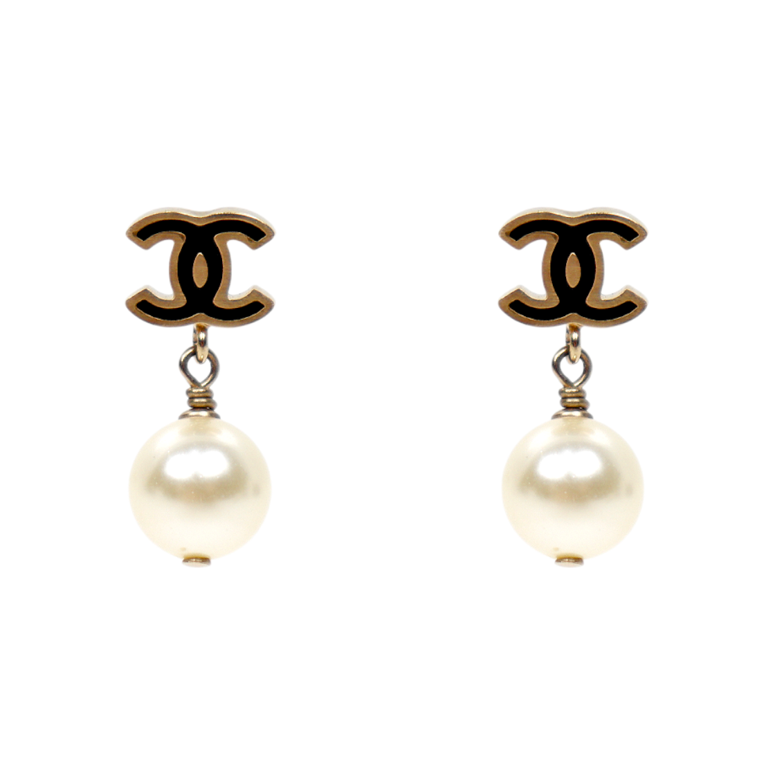 ITM4VD8LDBJN Chanel Pearl Drop Black CC Gold Earrings