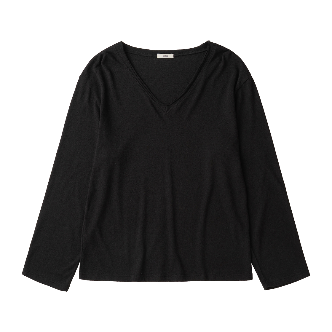 에토아 딥 브이넥 롱 슬리브 탑 블랙(aetoa Deep V-Neck Long Sleeve Top Black)