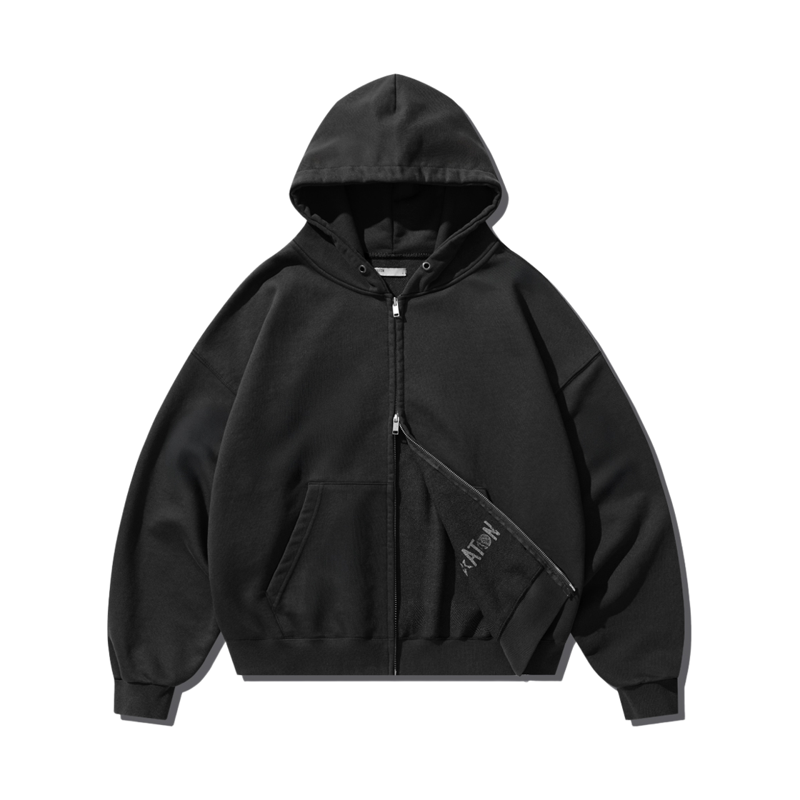MMOT6938_black_29 EZKATON Faded Washing Crop Hood Zip Up Black MMOT6938