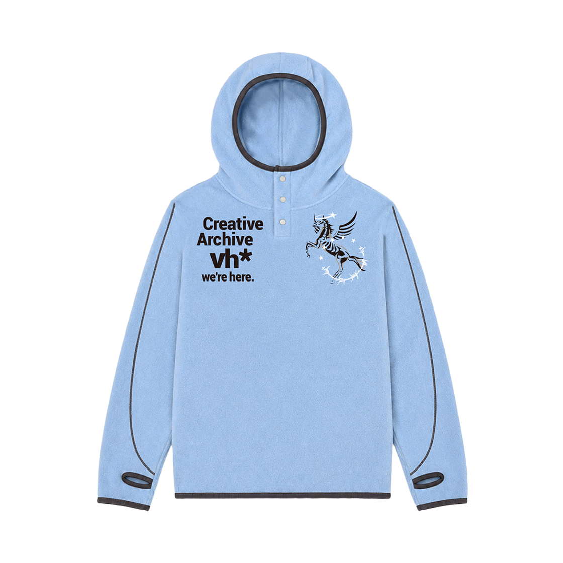 26FV007 Venhit VhCircle Fleece High Henley Neck Hoodie Dust Blue