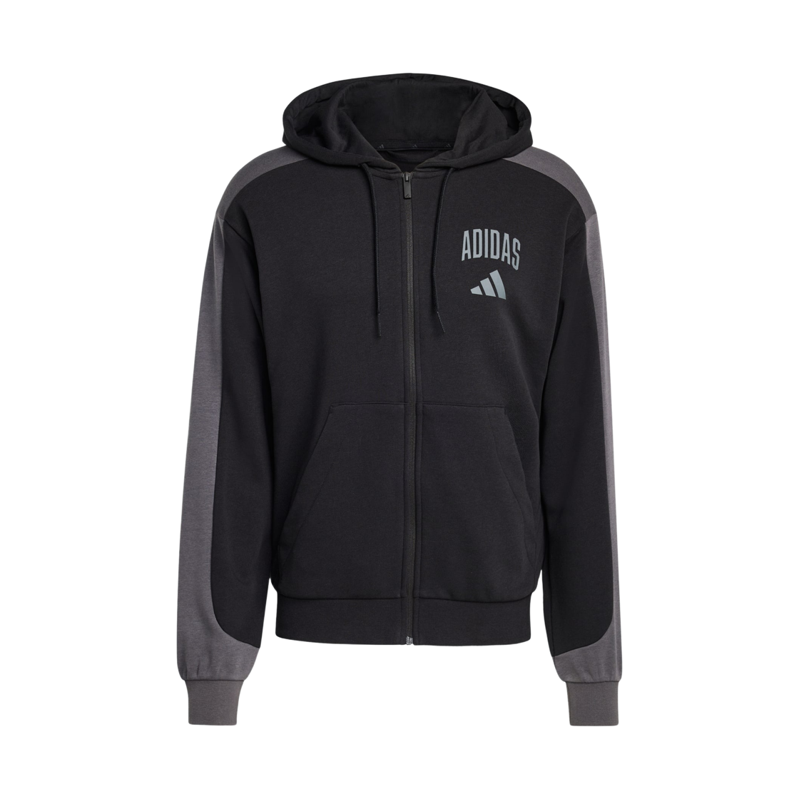 KH2762 Adidas Collegiate French Terry Full Zip Hooded Track Top Black Grey Six - KR Sizing