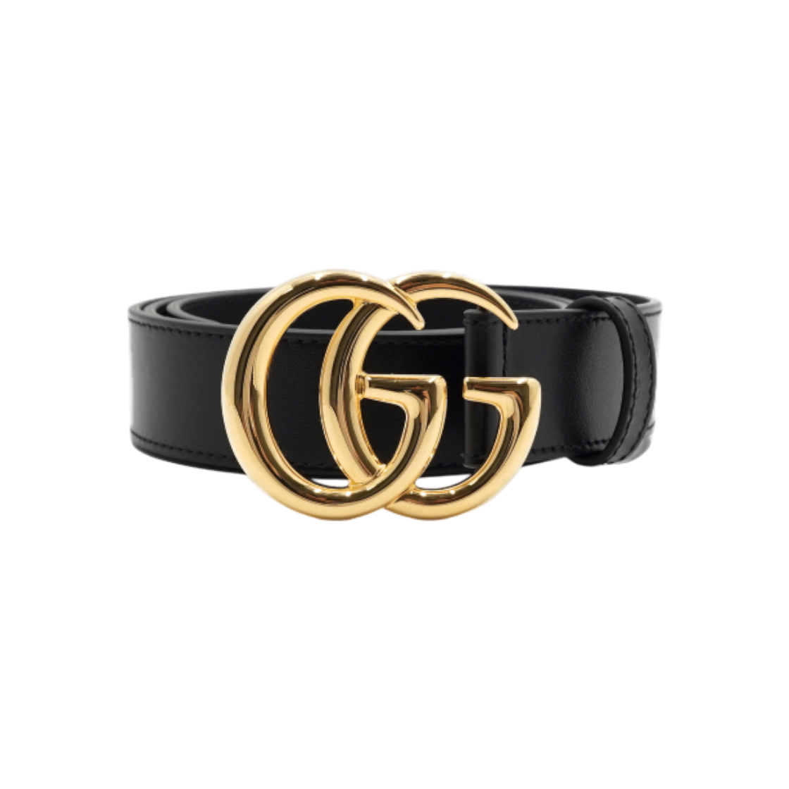 IT4BJD73AQMO Gucci Black Leather Gold GG Marmont Buckle Men Belt
