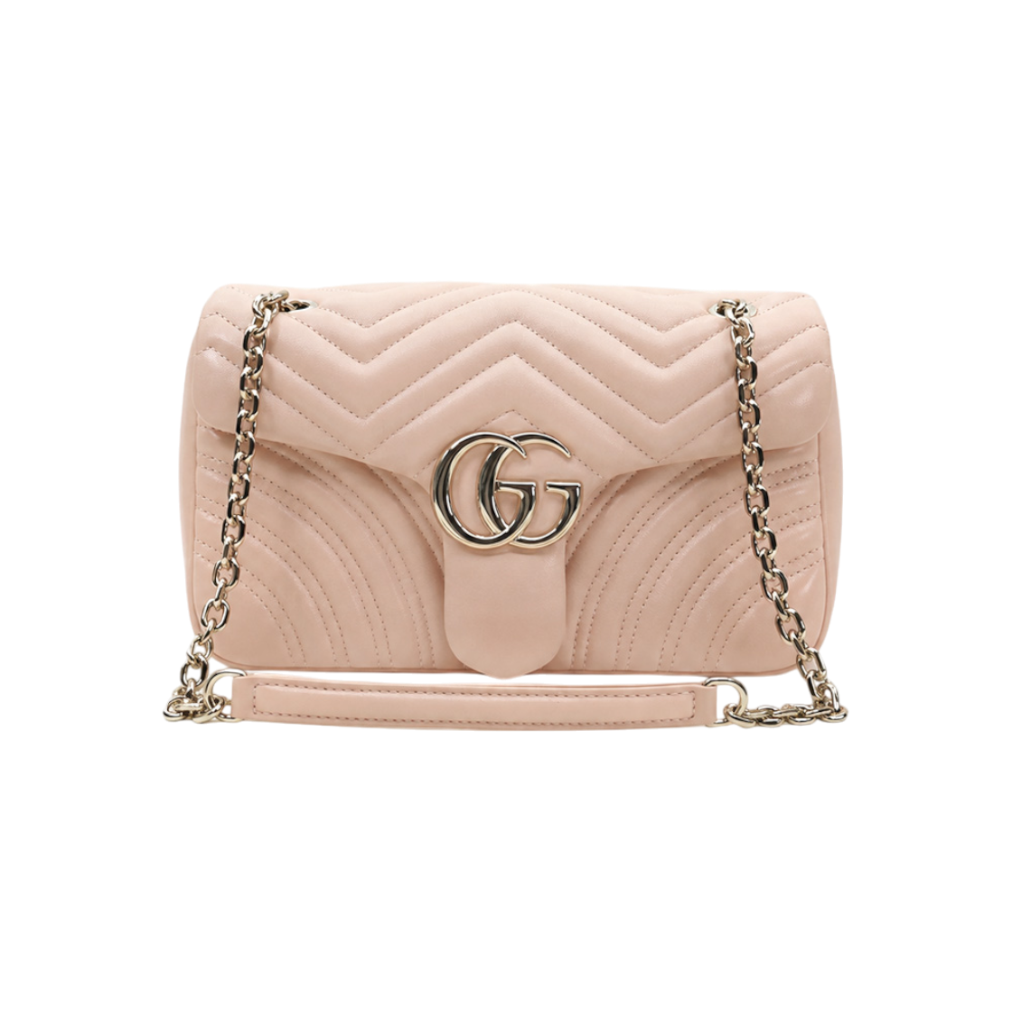 구찌 핑크 베이지 마틀라세 쉐브론 레더 GG 마몽 미디엄 체인 숄더백(Gucci Pink Beige Matelasse Chevron Leather GG Marmont Shoulder Bag)