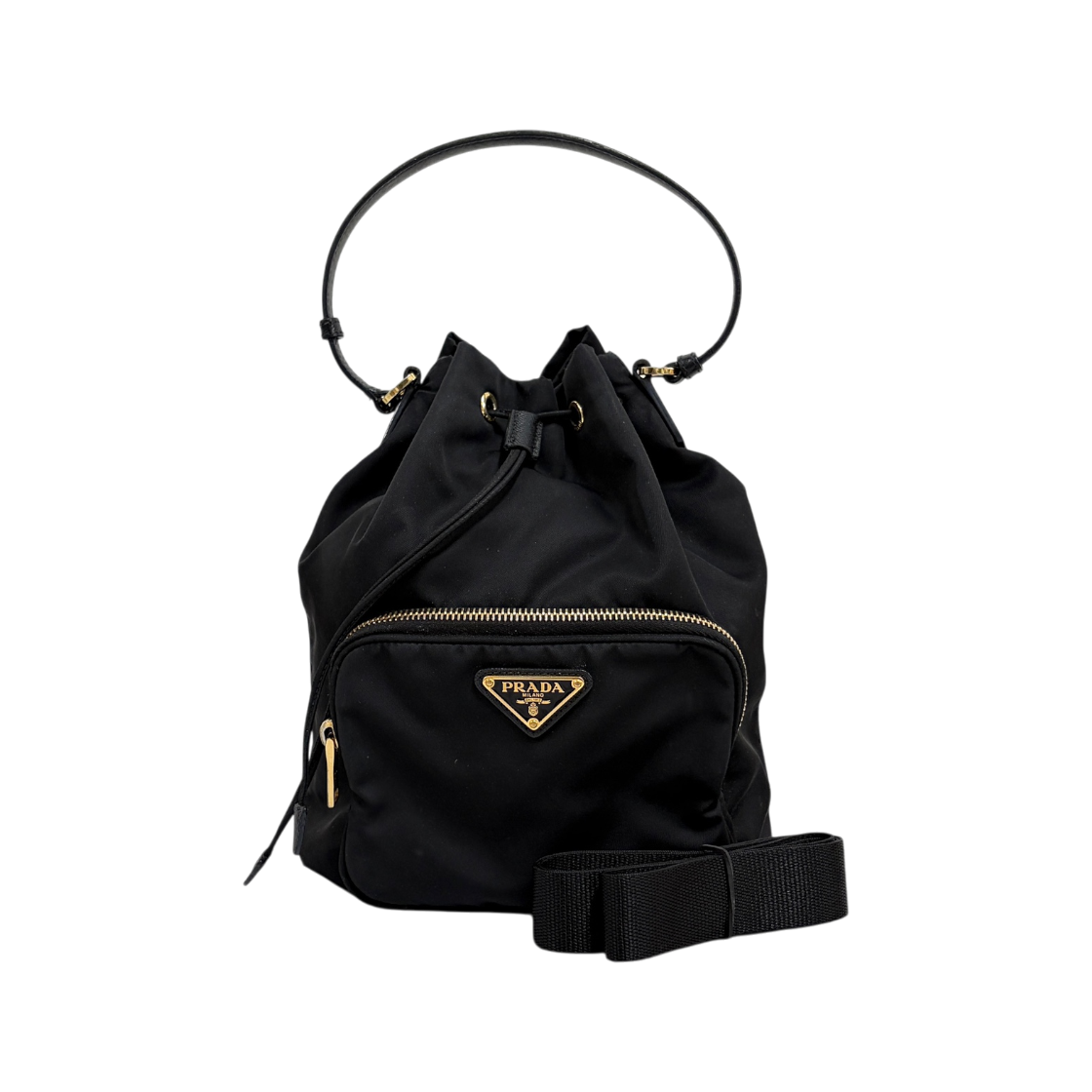 ITC3VRLEW3AL Prada Triangle Logo Nylon Bucket Bag Large Black