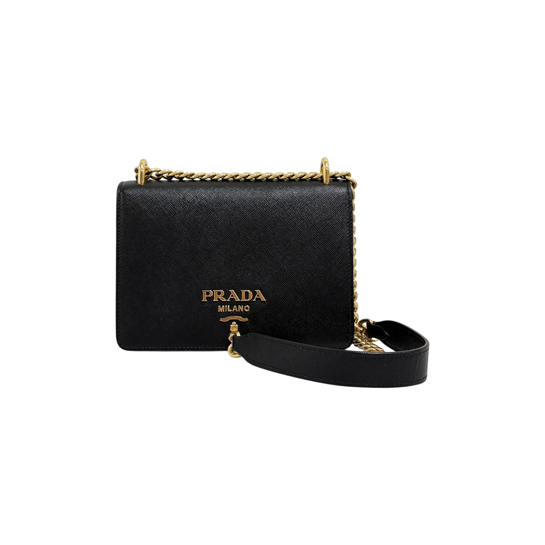 ITME7U7GQVT5 Prada Saffiano Chain Shoulder Bag Black