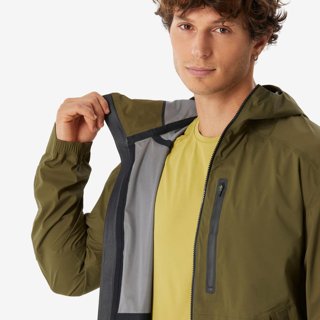 데카트론 남성 하이킹 경량 레인 자켓 MH500 골든 올리브 그린(Decathlon Men's Hiking Lightweight Rain Jacket MH500 Golden Olive Green) - 10