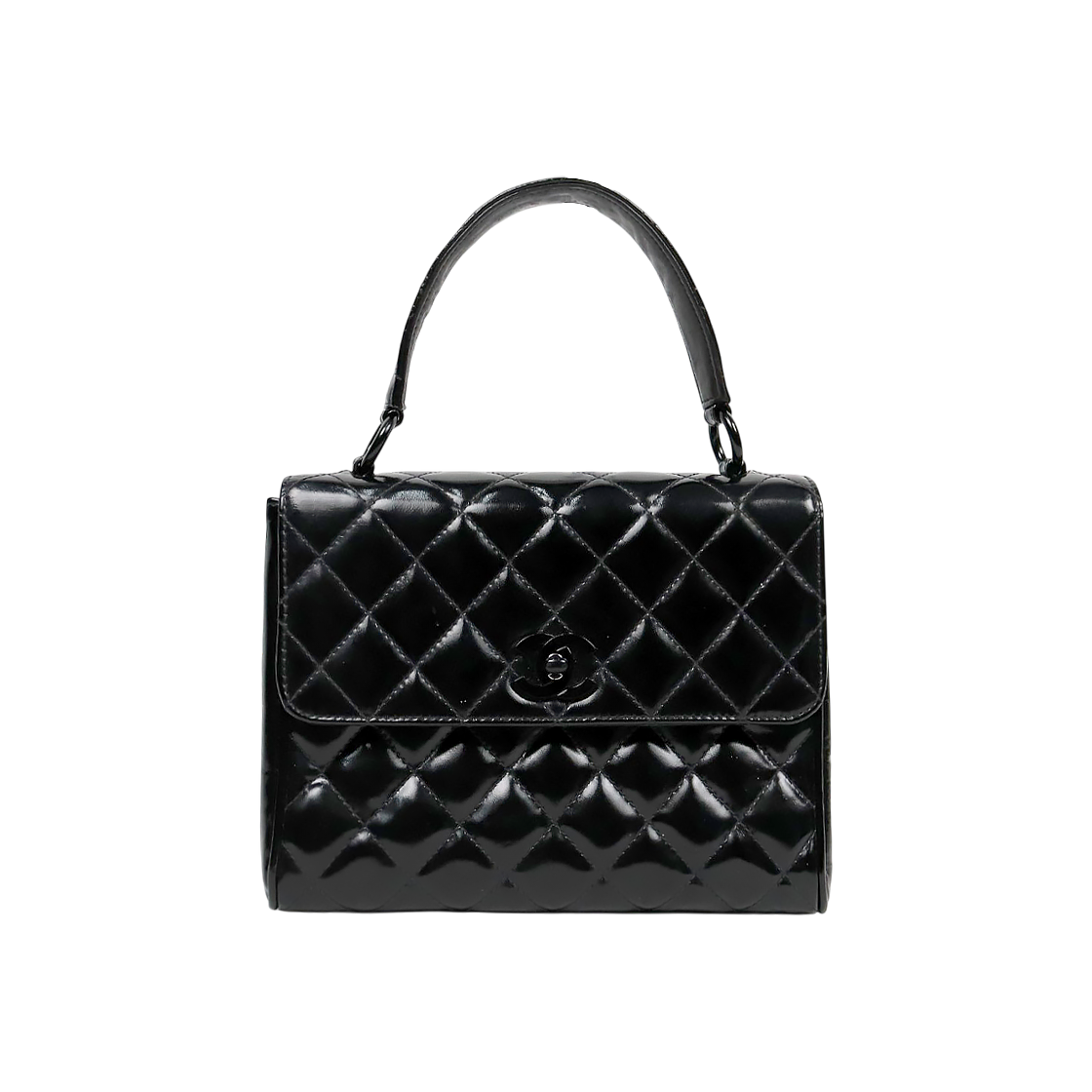 ITH8GG4SBJWG Chanel So Black Patent Quilted CC Tote Bag