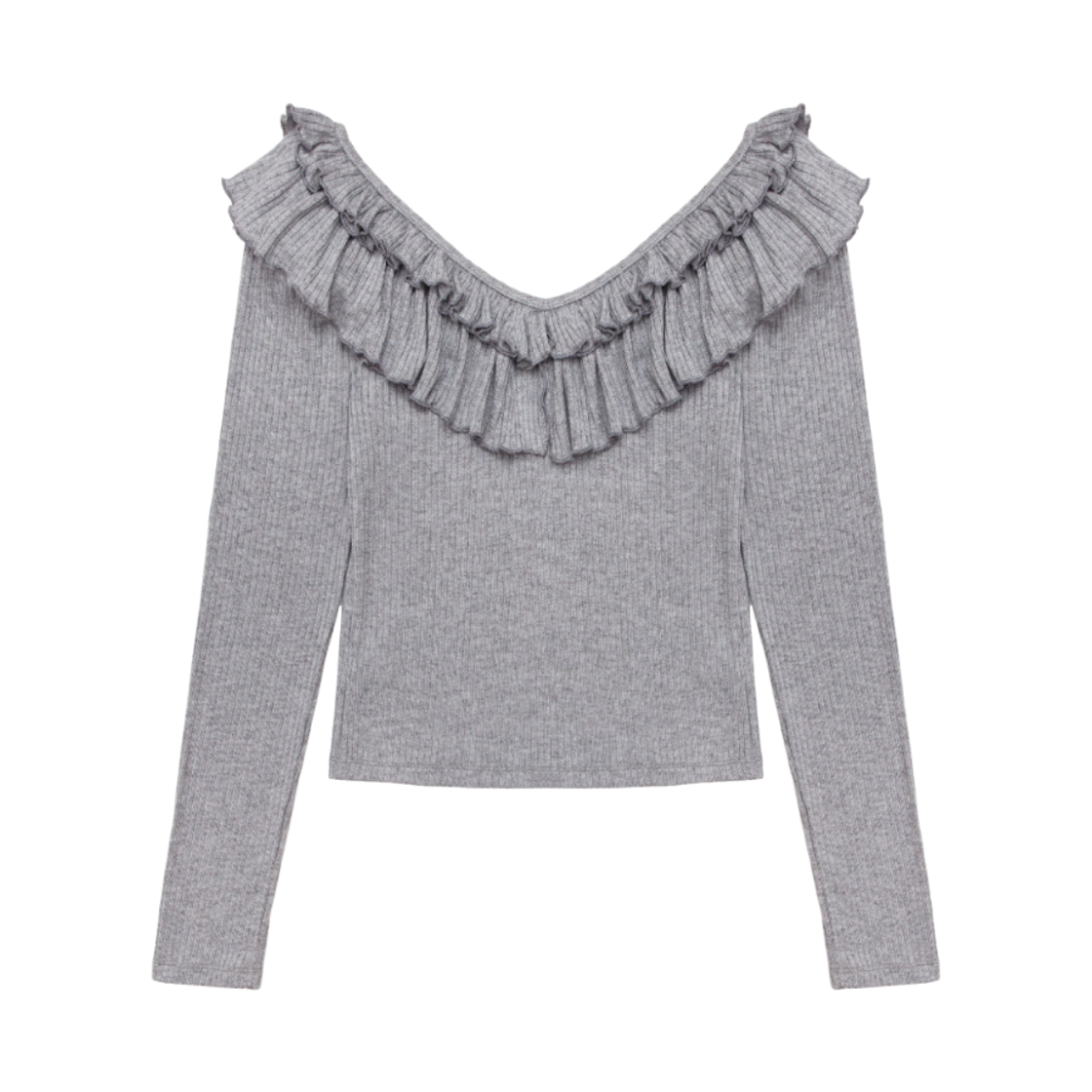 MF26FW023 MOIFAIRE Double Frill Off Shoulder T-Shirt Grey
