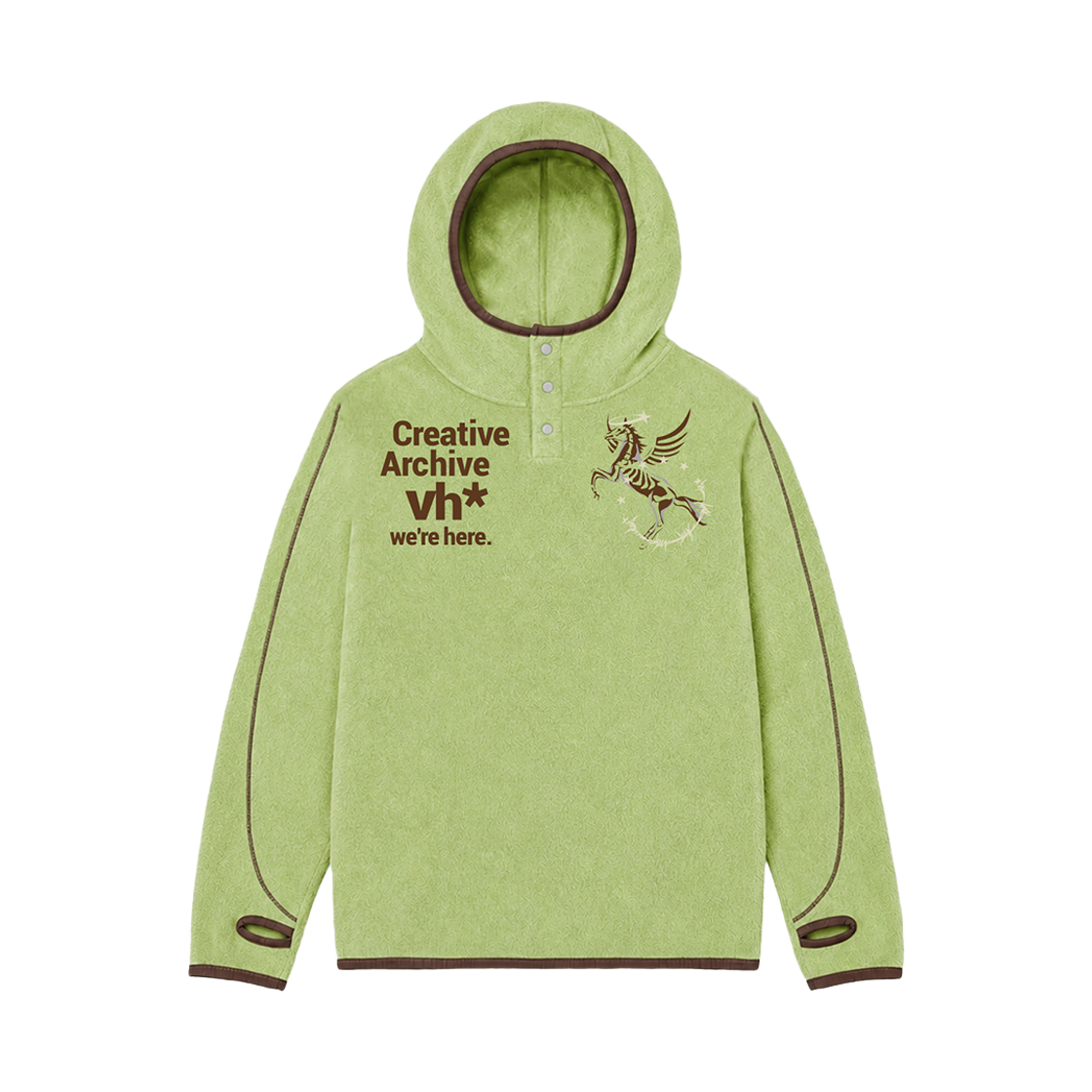 26FV007 Venhit Vhcircle Fleece High Henley Neck Hoodie Green